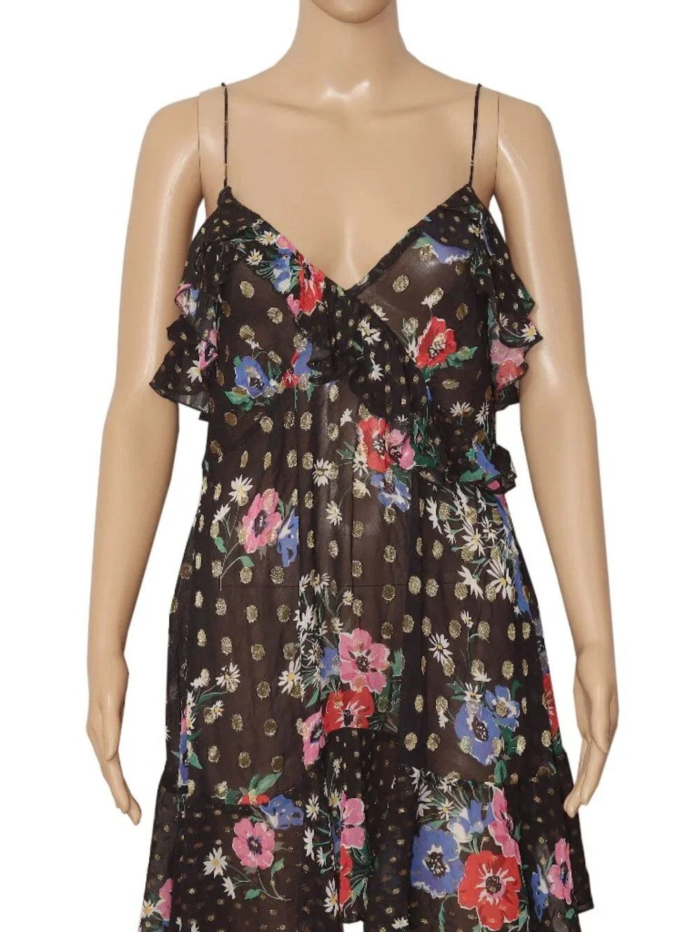 Free People FP One Rosalie Mini Slip Dress V Neck Ruffles Printed L